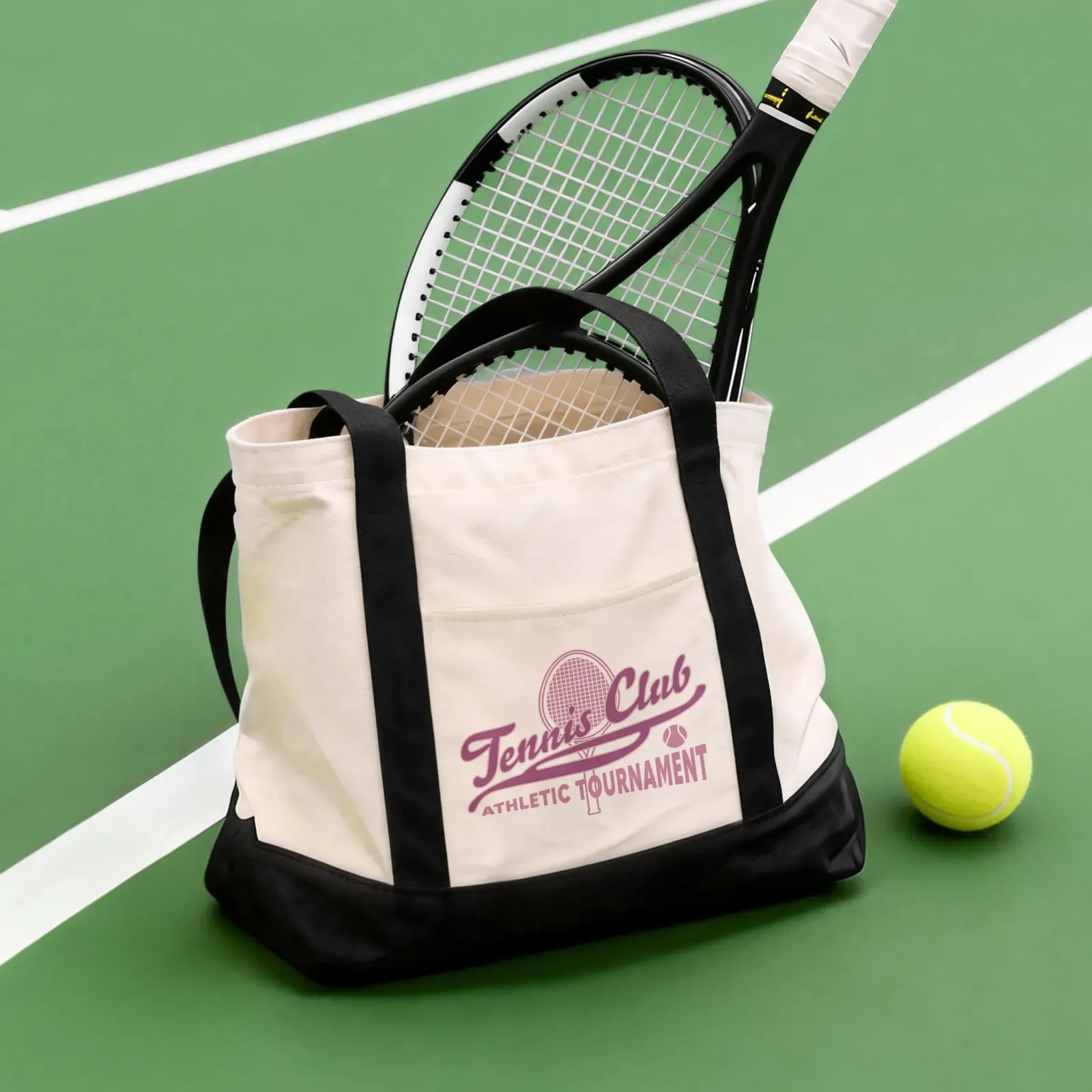 Black Canvas Tote Bag with an External Pocket (1pcs) - Image 2
