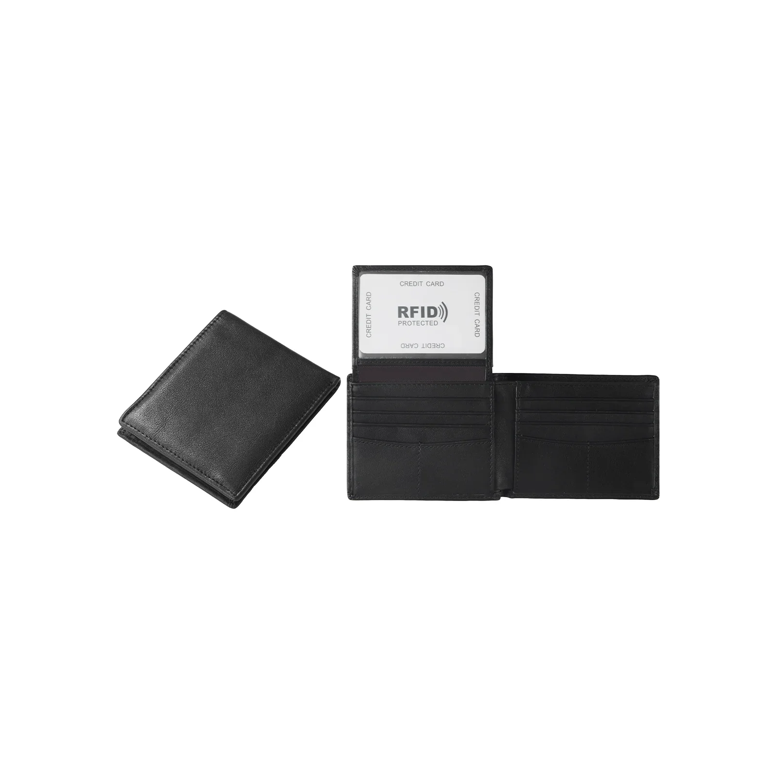 Black Leather RFID Blocking Bifold Wallet