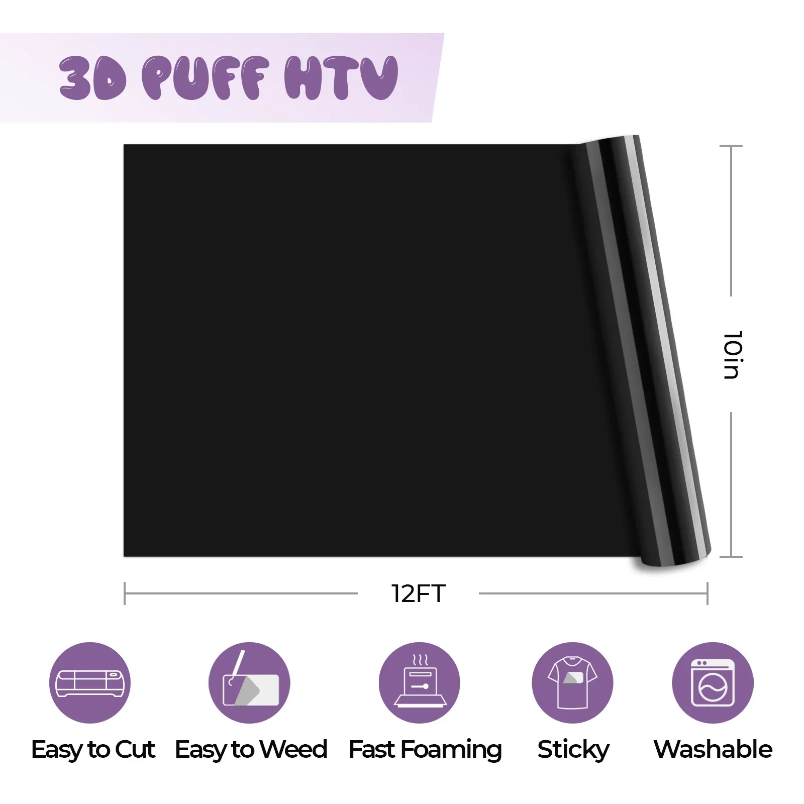 Laser-Safe Black 3D Puff Vinyl Heat Transfer Vinyl Roll - Image 4