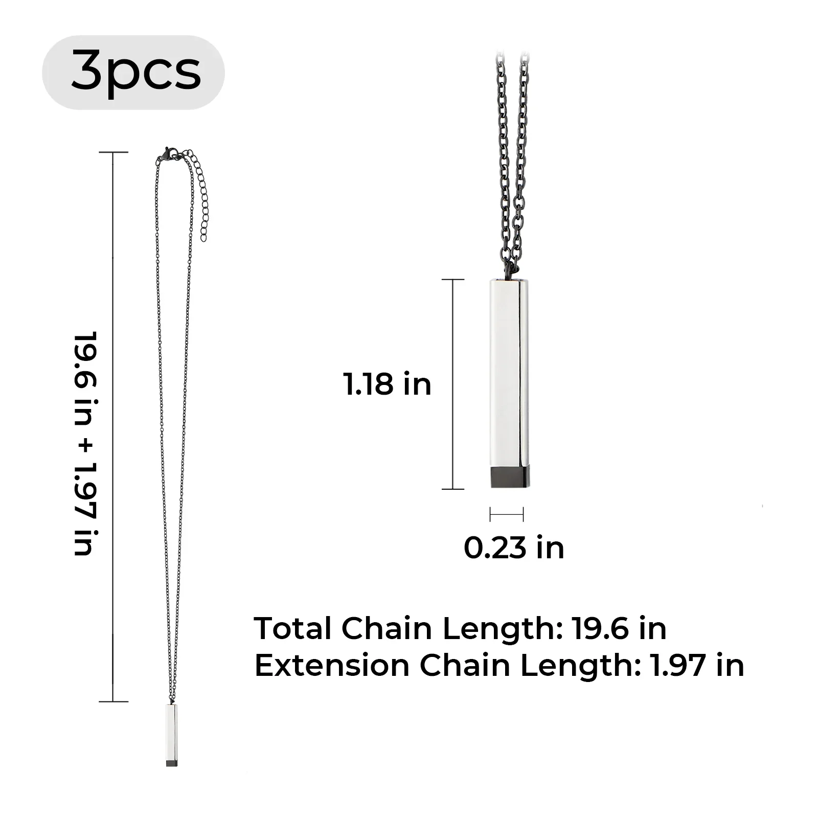 Black Stainless Steel Hidden Message Necklace (3pcs) - Image 3