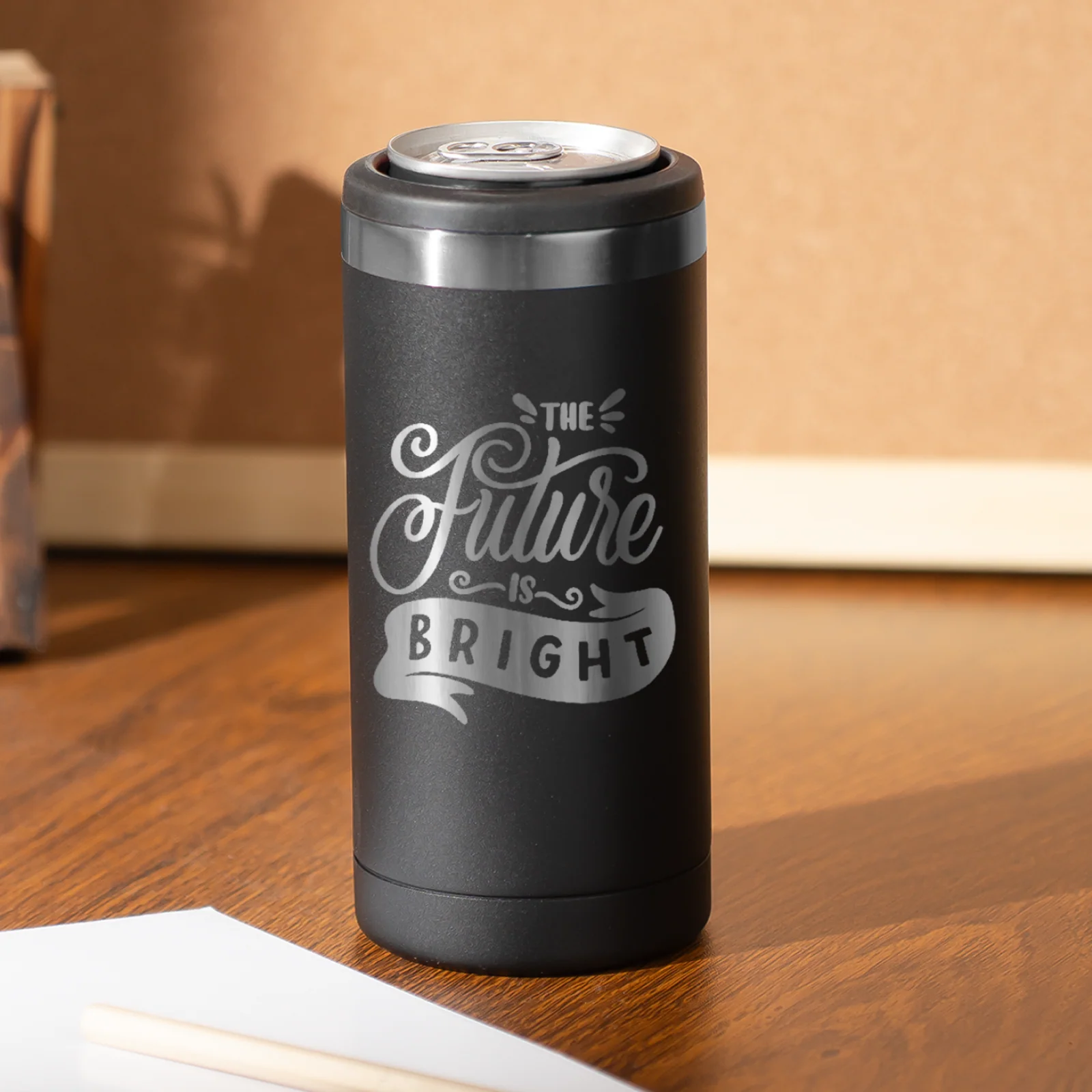 Black to Silver Slim Can Cooler (12oz) - Image 2