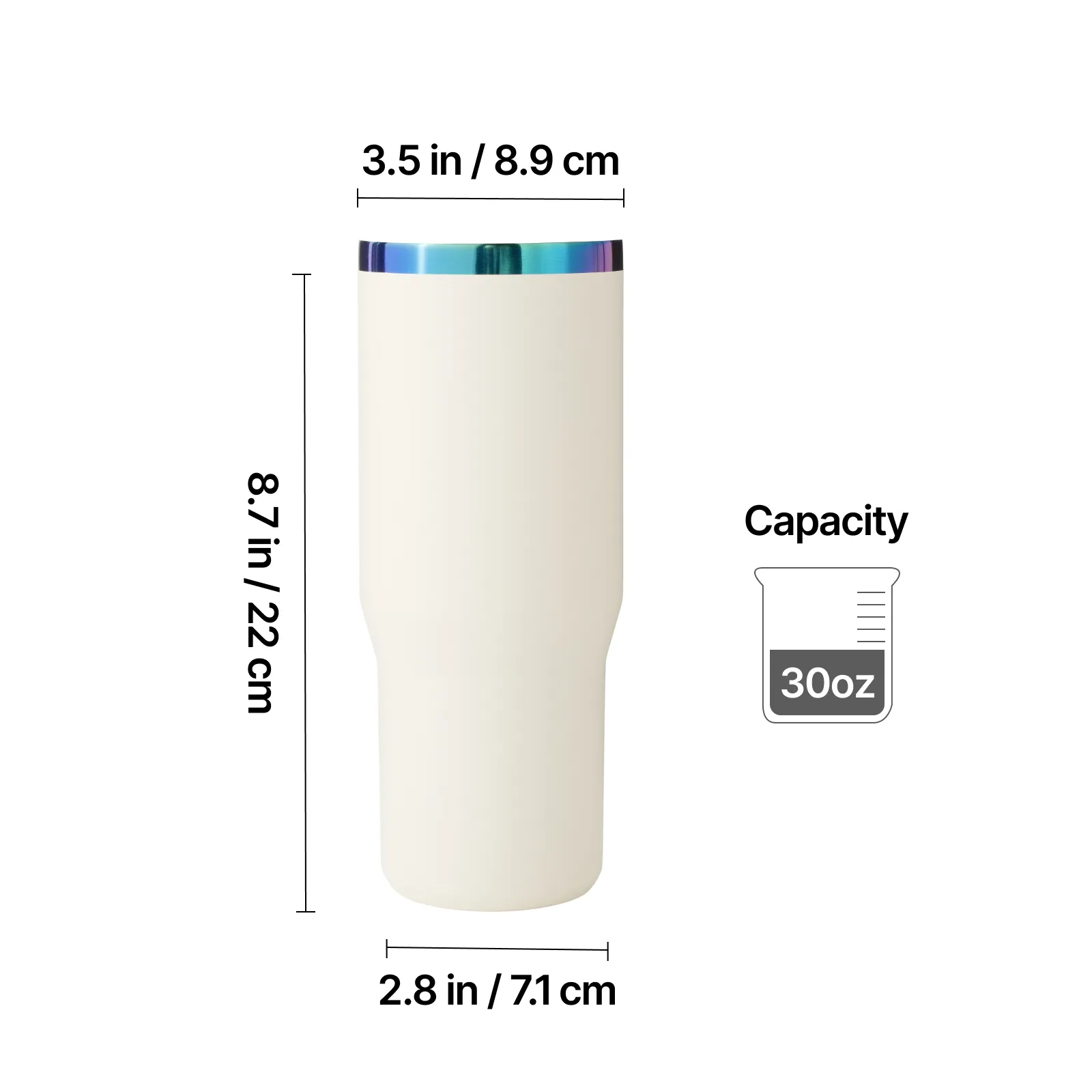 Cream White to Iridescent Stainless Steel Tumbler with Handle and Straw (0,9 L) - Image 3