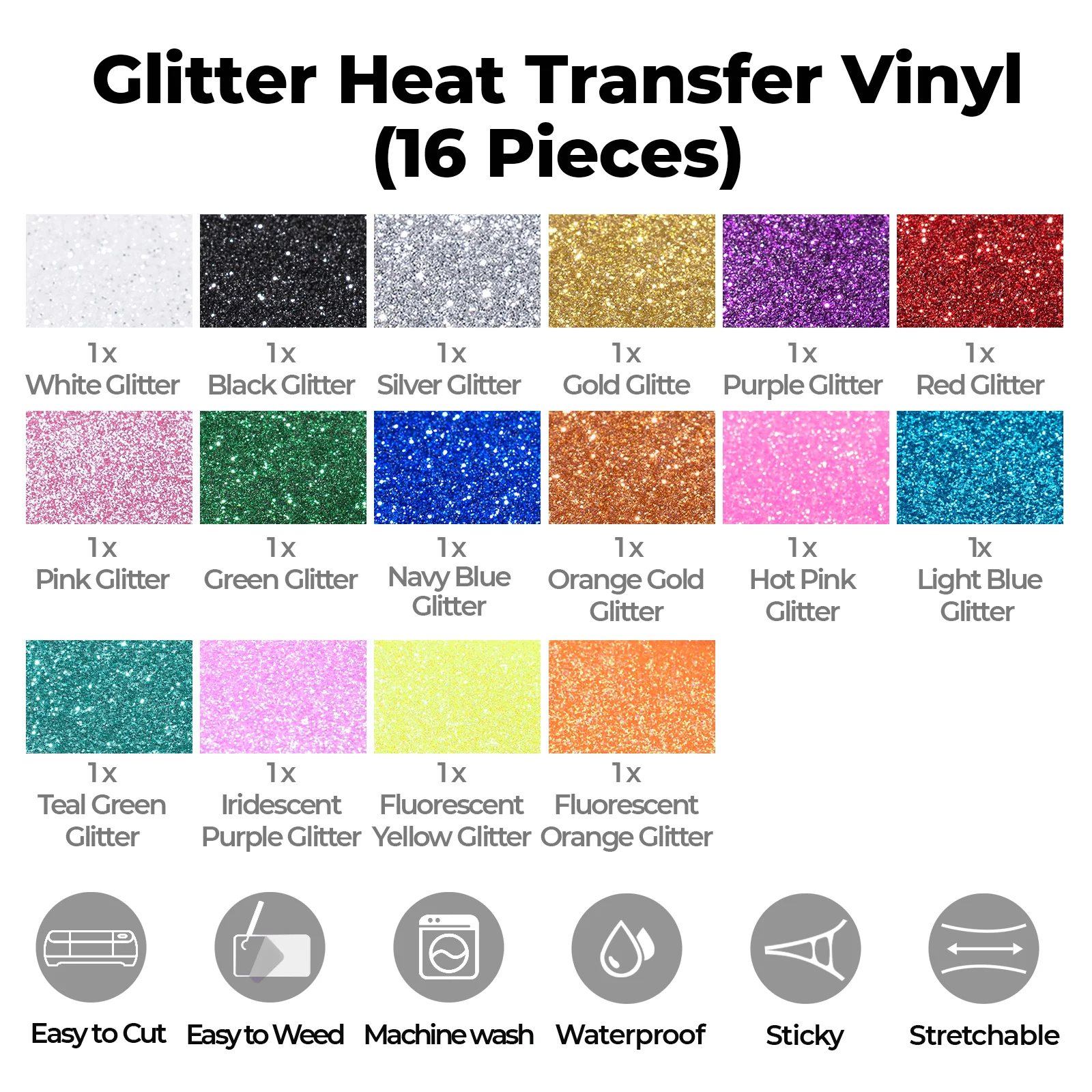Laser-Safe Glitter Heat Transfer Vinyl (16pcs) - Image 3