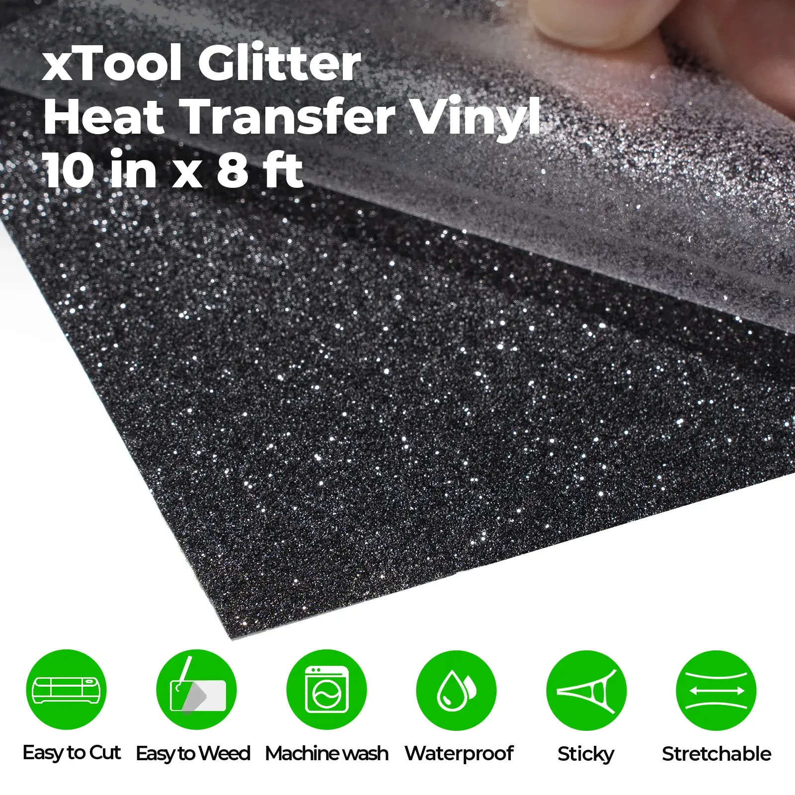 Laser-Safe Black Glitter HTV Heat Transfer Vinyl Roll - Image 4