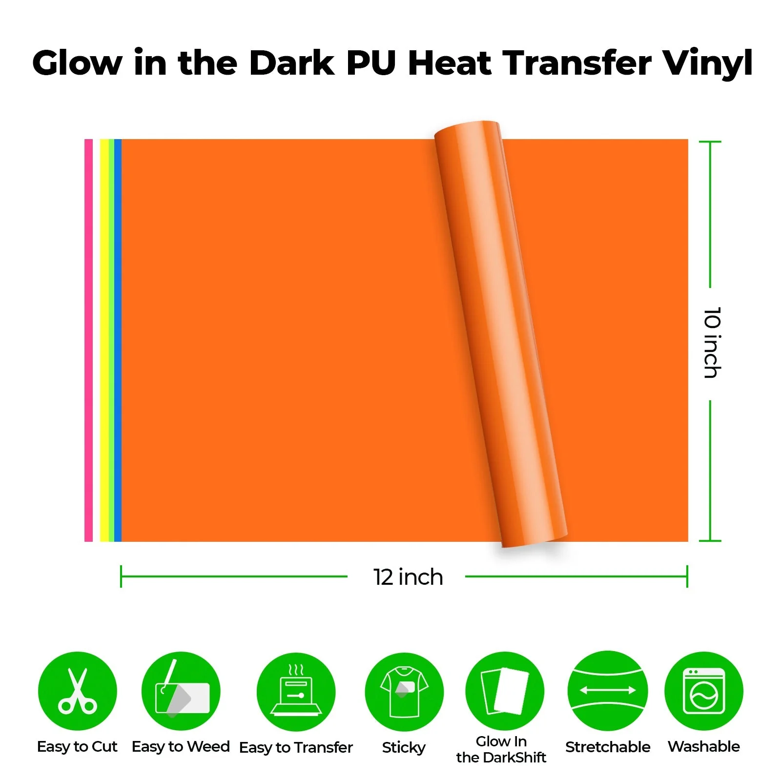 Laser-Safe Glow in the Dark PU Heat Transfer Vinyl (20pcs) - Image 2