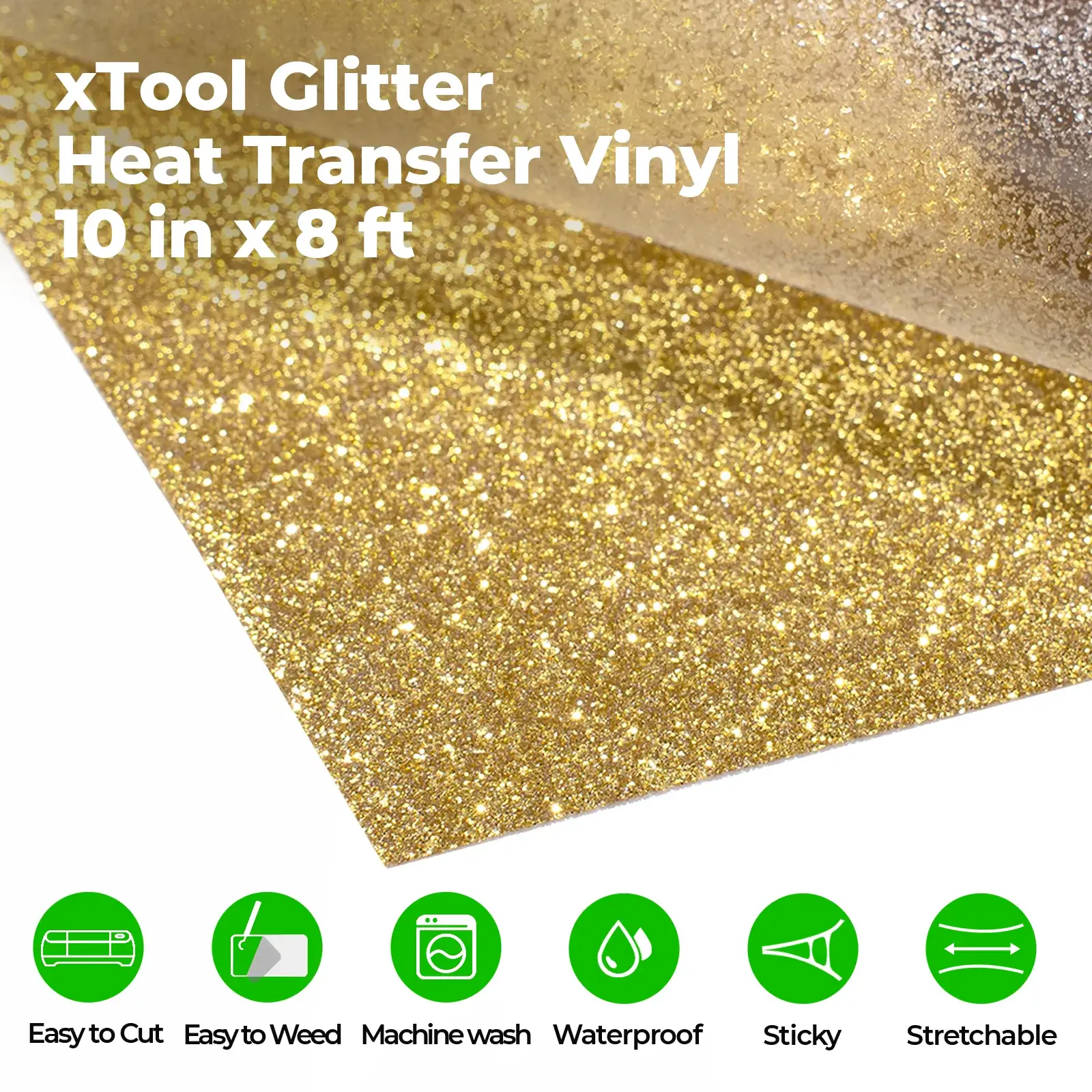 Laser-Safe Gold Glitter HTV Heat Transfer Vinyl Roll - Image 3