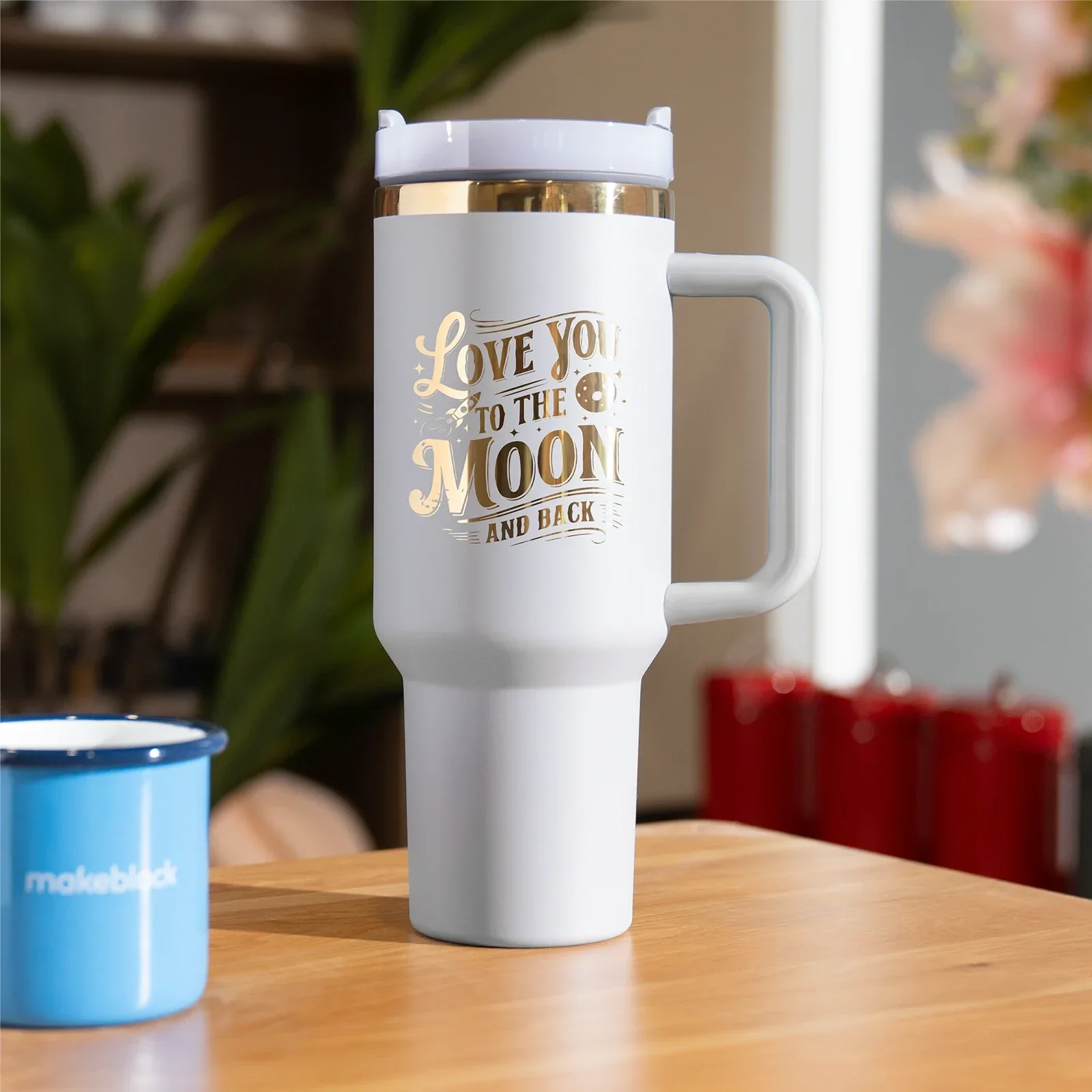 Light Blue Grey to Gold Stainless Steel Tumbler with Removable Handle (40oz) - Image 2