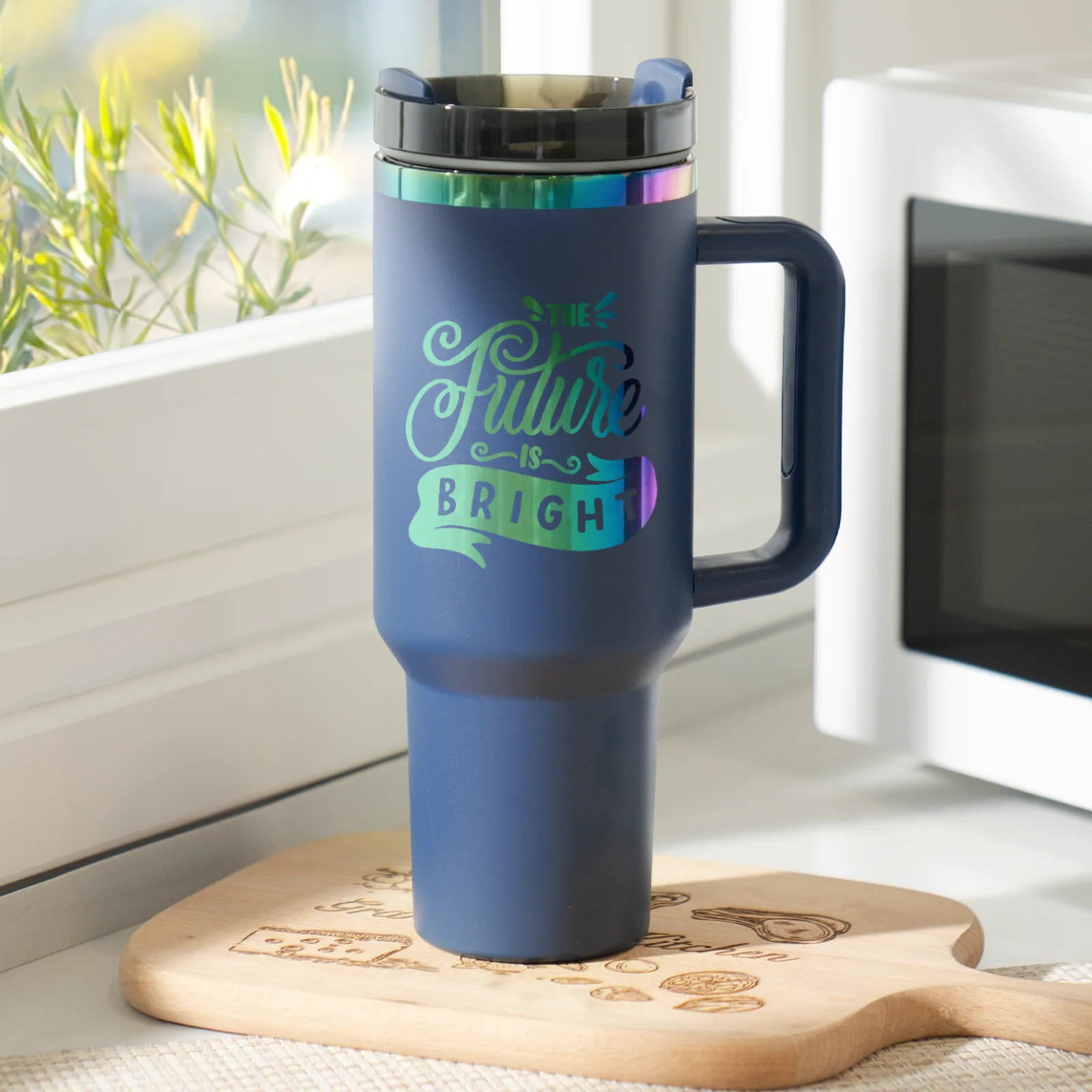 Navy To Iridescent Stainless Steel Tumbler with Removable Handle (40oz) - Image 2