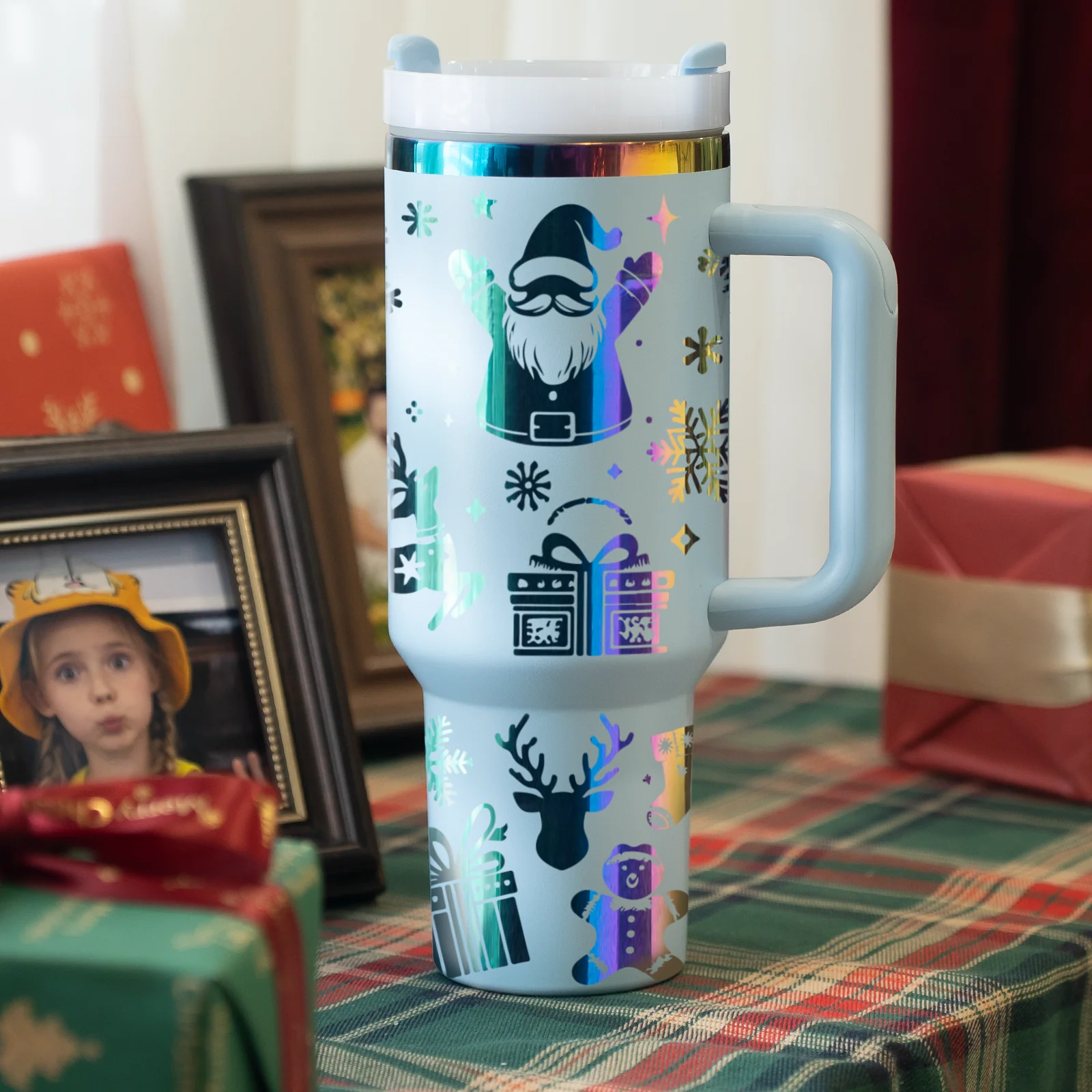Pastel Blue to Iridescent Stainless Steel Tumbler with Removable Handle (40oz) - Image 2