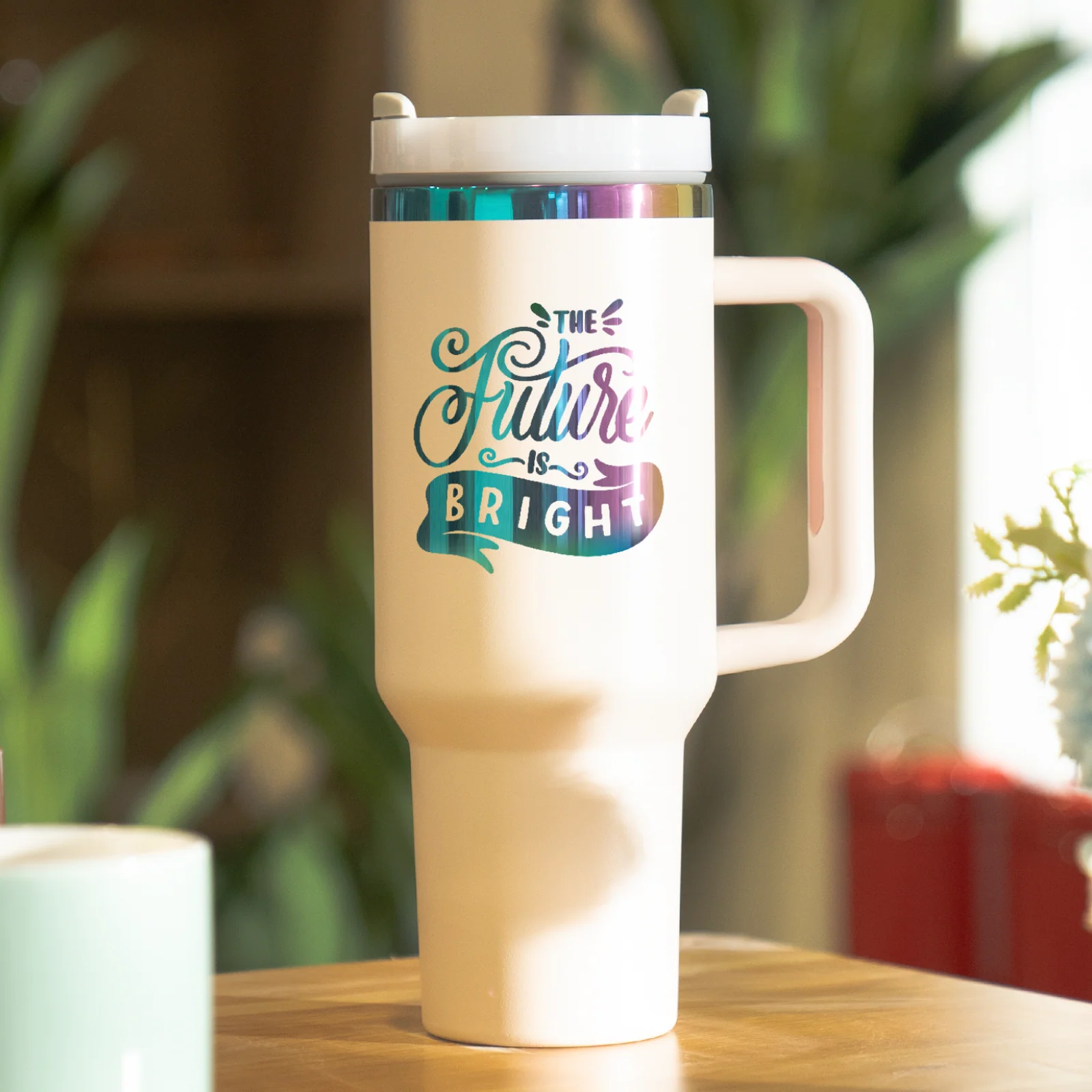 Pink To Iridescent Stainless Steel Tumbler with Removable Handle (40oz) - Image 2
