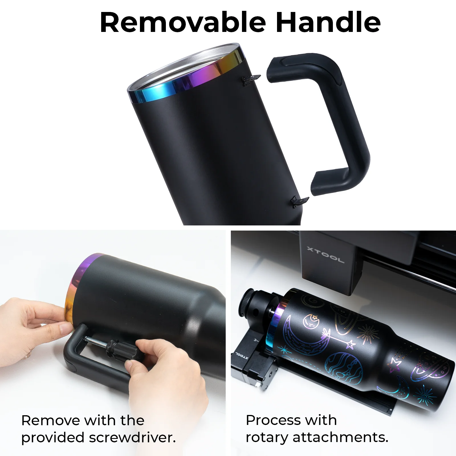 Purple to Iridescent Stainless Steel Tumbler with Removable Handle (40oz) - Image 6