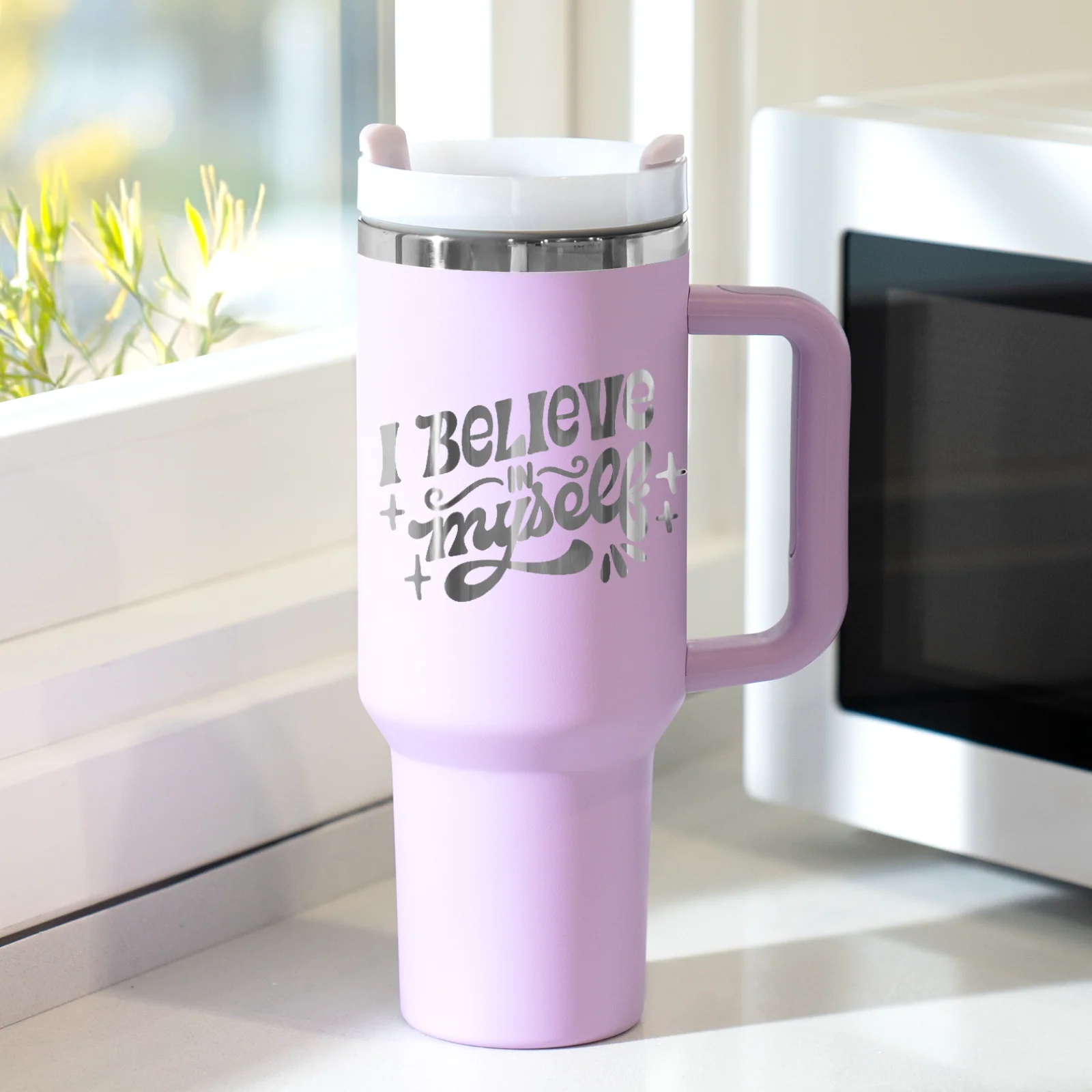 Purple to Silver Stainless Steel Tumbler with Removable Handle (40oz) - Image 2