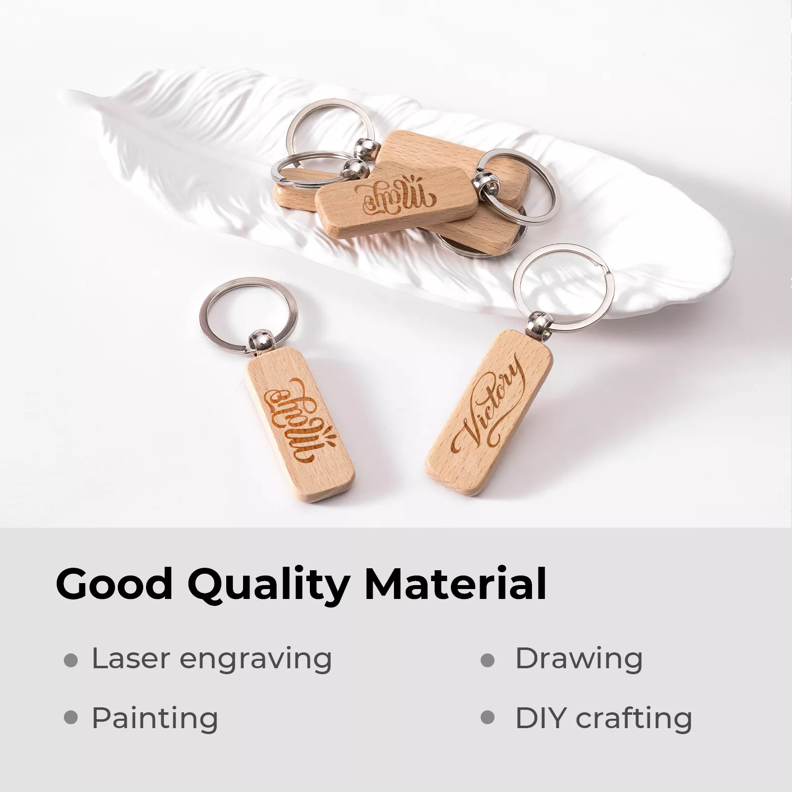 Rounded Rectangle Strip Wooden Keychain (10pcs) - Image 2