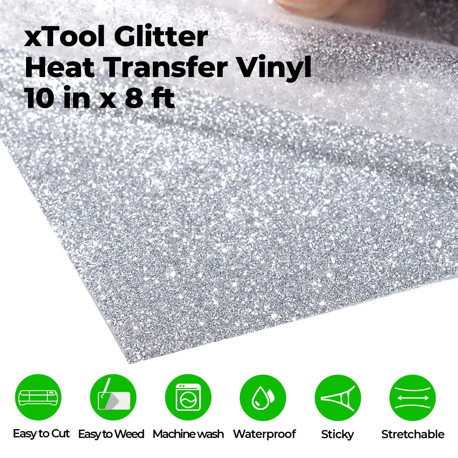 Laser-Safe Silver Glitter HTV Heat Transfer Vinyl Roll - Image 4