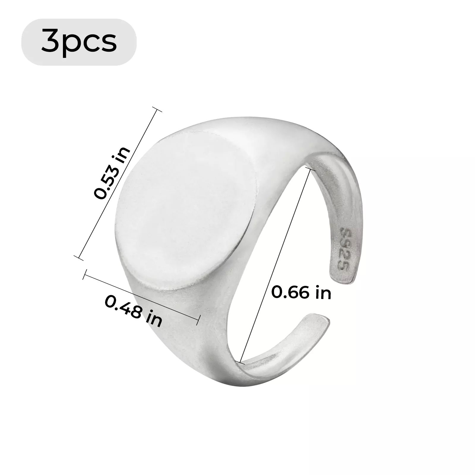 925 Silver Oval Signet Rings (3pcs) - Image 4