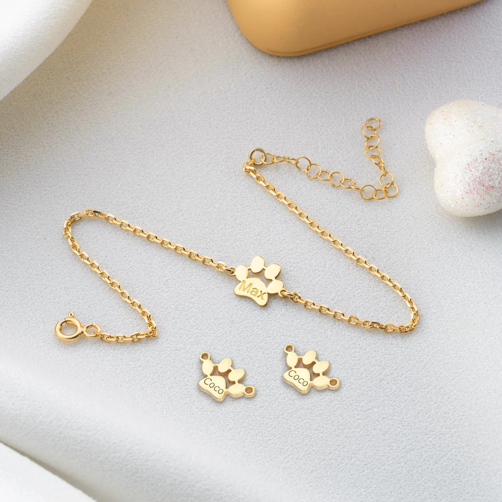 Gold Stainless Steel Dog Paw Hang Pendant (10pcs) - Image 2