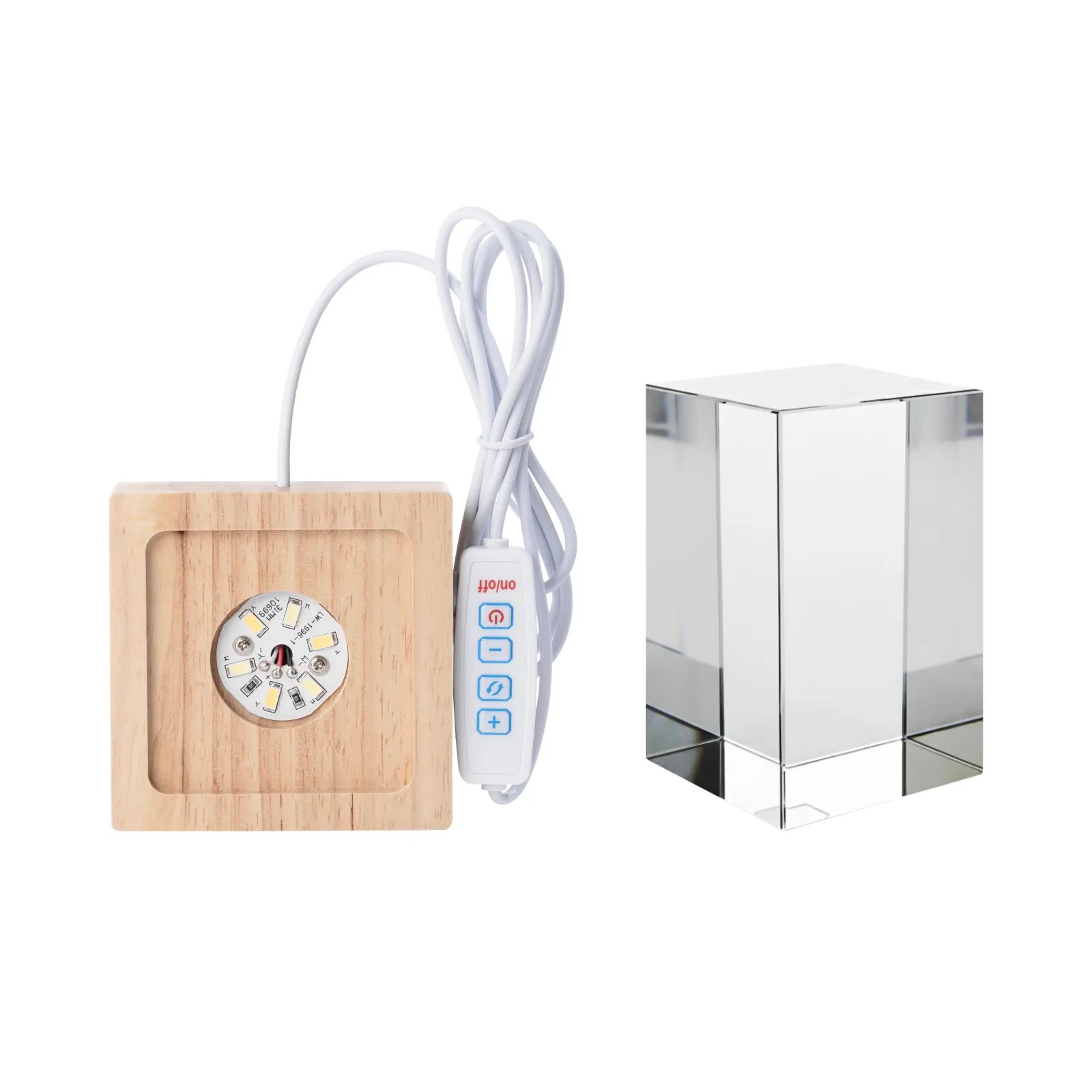 Square Rubber Wood LED Light Base with Groove - Image 5