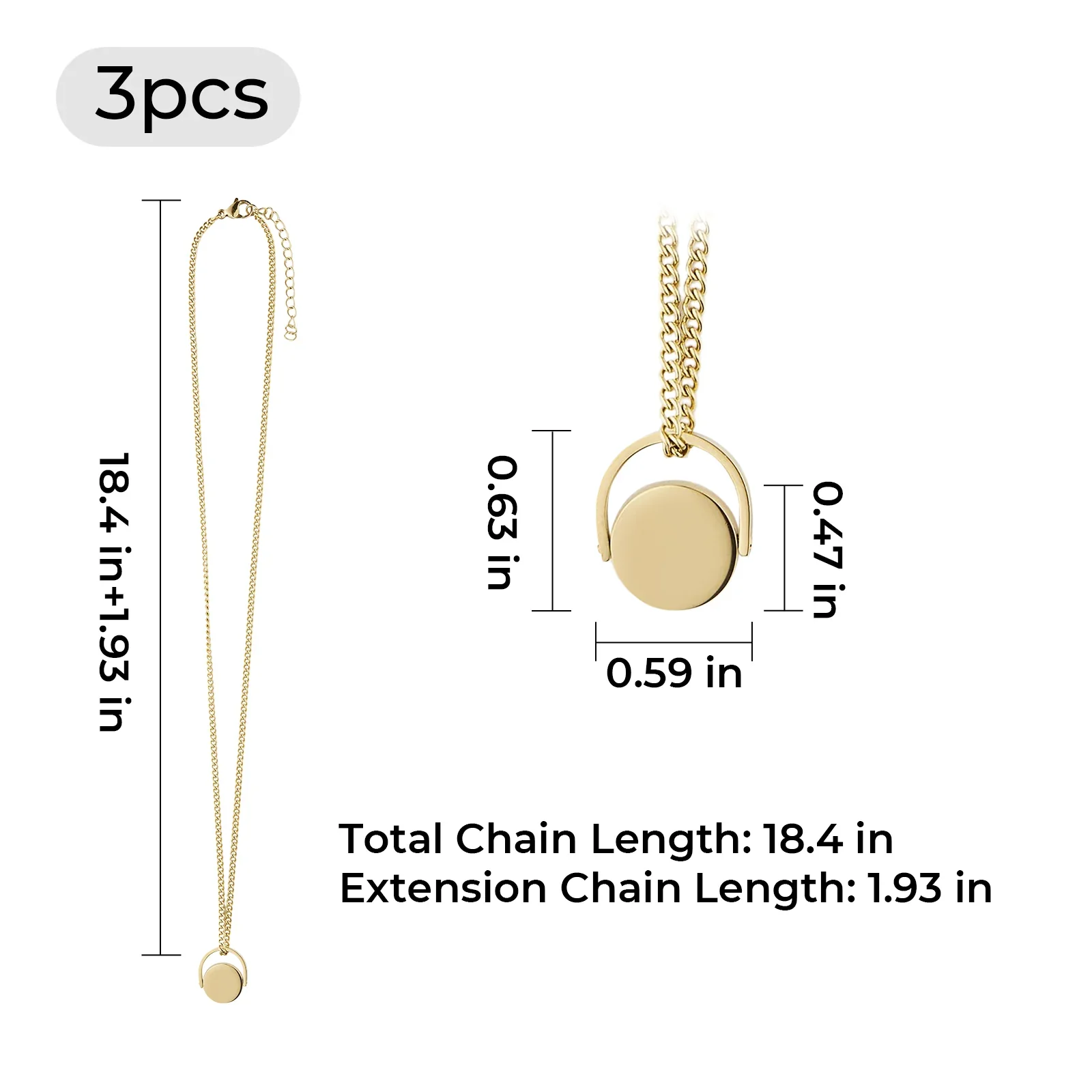 Stainless Steel Spinner Necklace (3pcs) - Image 3