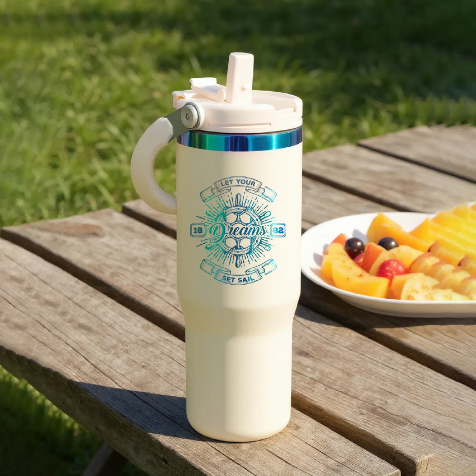 Stainless Steel Tumbler with Handle and Straw (30oz) - Image 9