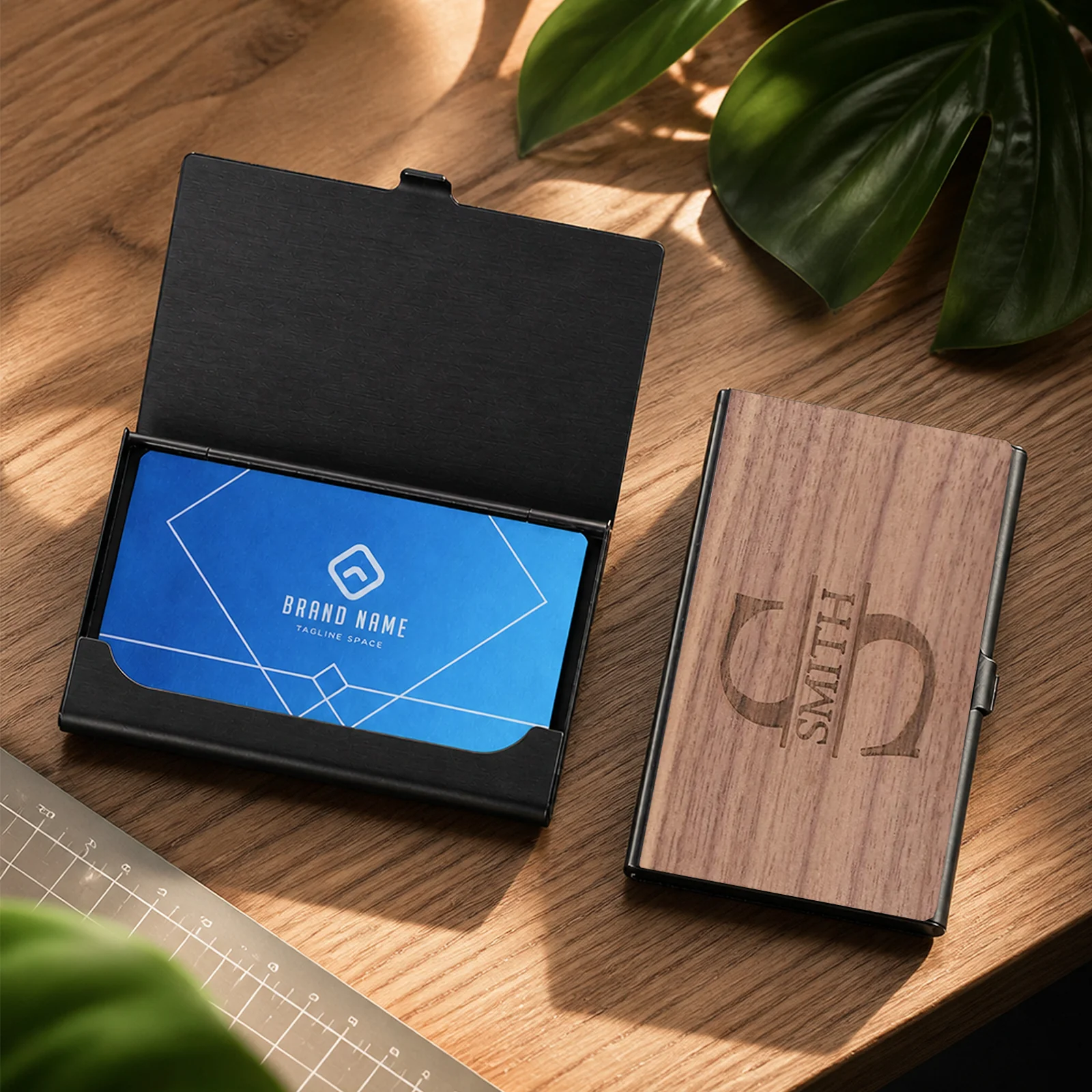 Walnut Wooden Business Card Holder (1pcs) - Image 2