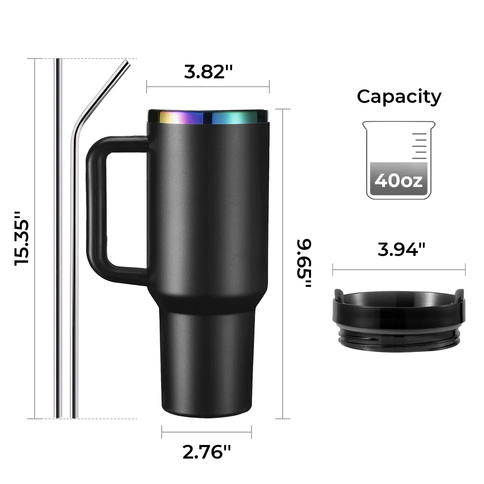 White to Iridescent Stainless Steel Tumbler with Removable Handle (40oz) - Image 4