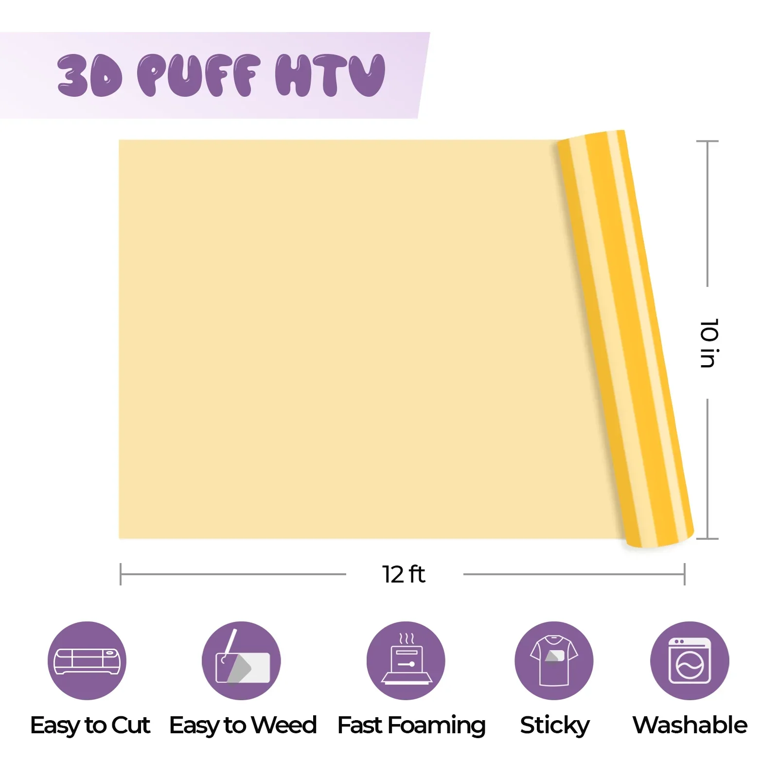 Laser-Safe Yellow 3D Puff Heat Transfer Vinyl Roll - Image 3